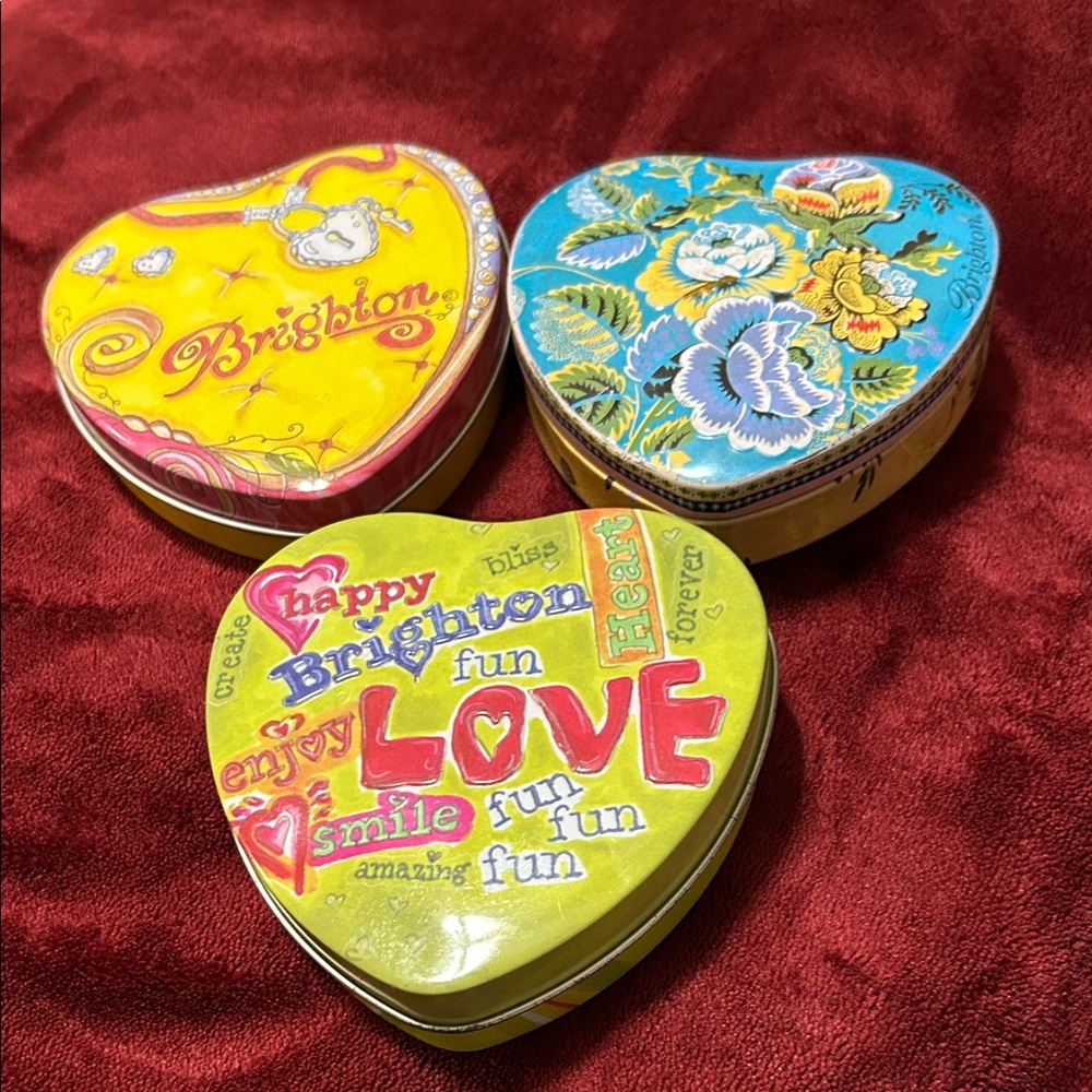 Brighton Colorful Heart Shaped Tins. Set of Three